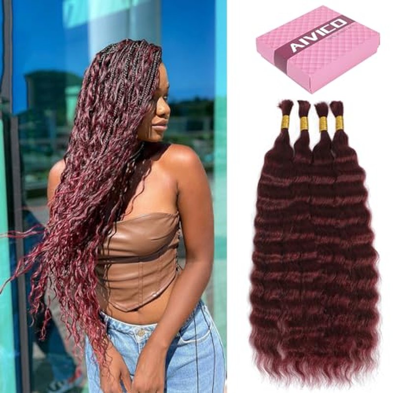 Super Wave Bulk Human Hair 100% Unprocessed Brazilian Virgin Human Hair Extensions Bundles for Braiding Hair Wet and Wave Micro Human Hair(1Pack-4PCS, 24inch #99j)