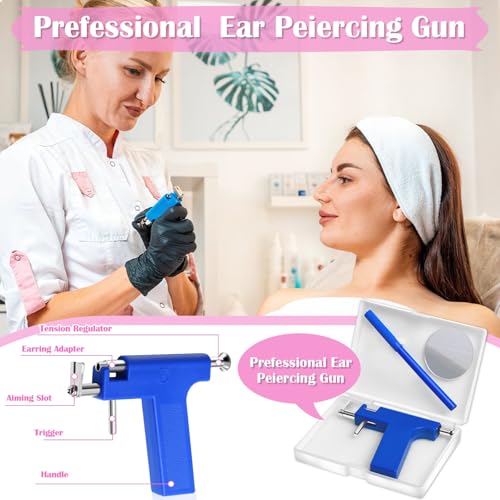 Ear Piercing Gun Kit, Reusable Ear Nose Piercing Gun Machine with Stainless Steel Piercing Earrings Studs, Crystal Earrings for At Home Salon Earlobe Cartilage Helix Tragus Piercing Tool Set