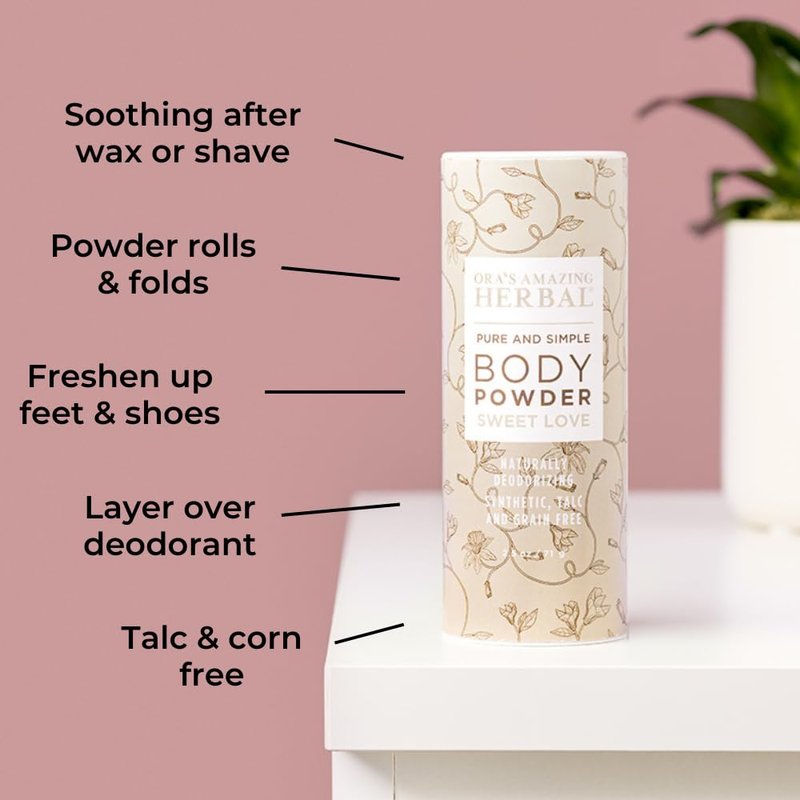 Body Powder for Women, Cornstarch and Talc Free Powder, Bath and Dusting Powder, Amber Oil, Frankincense Essential Oil, Ylang-Ylang, Vanilla, Warm Scent, Ora's Amazing Herbal, Sweet Love 2.5 oz 3 pack