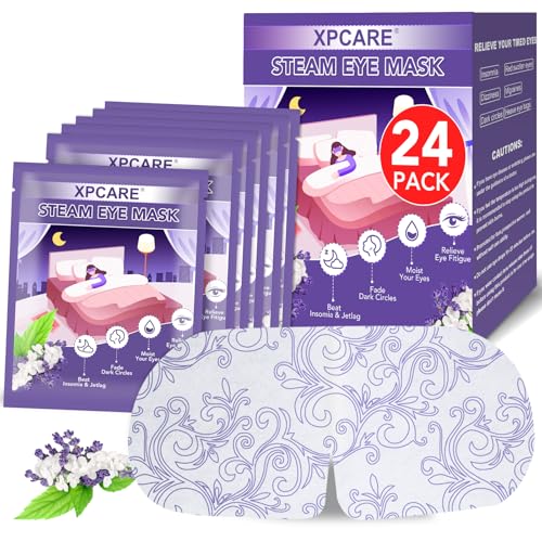 XPCARE 24 Pack Steam Eye Masks for Dry Eyes, Self Heated Steam Warm Eye Mask, Disposable Heated Eye Mask for Dark Circles, Puffy Eyes, Relief Stress Eye Fatigue£¨Lavender£©