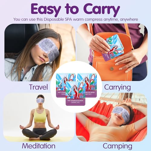 60 Pcs Disposable Steam Eye Mask Bulk for Dry Eyes Self Heating Eye Mask for Spa Sleep Warm Compress Stress Dark Circle Relief Puffiness and Relaxation Gifts (Lavender)