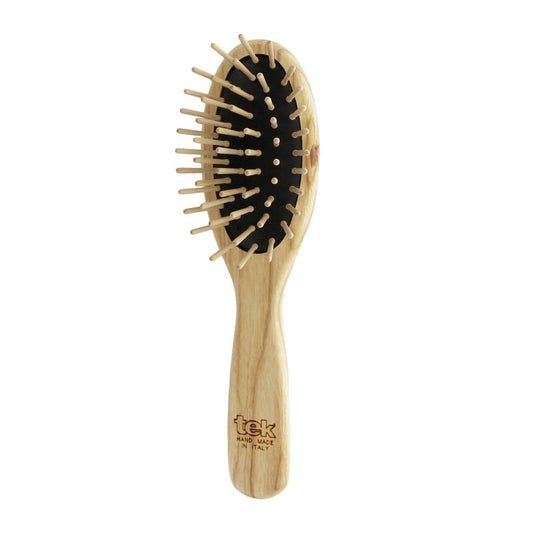 TEK | Oval Wooden Hair Brush with Short Pins in Natural Ash Wood, Ideal for Detangling, Styling and Daily Care of all Type of Hair | 17.5x4.7cm | Handmmade in Italy