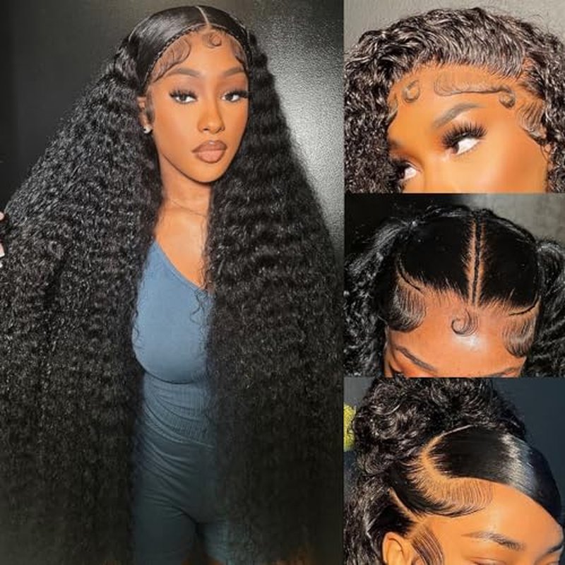 200% Density 24 Inch 13x6 Deep Wave Lace Front Wigs Human Hair Curly HD Lace Front Human Hair Wig Pre Plucked 100% Real Human Hair No Synthetic Blend No Tangle No Shedding Triple Lifespan 3X