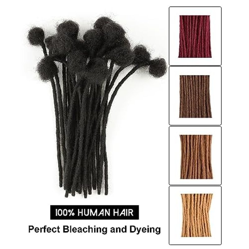 4inch 100 Strands 100% Human Hair Dreadlock Extensions, 0.6cm Width Handmade Loc Extensions Human Hair for Men Women Kids, Permanent Dread Extensions Can Be Dyed Bleached Curled(Natural Black)