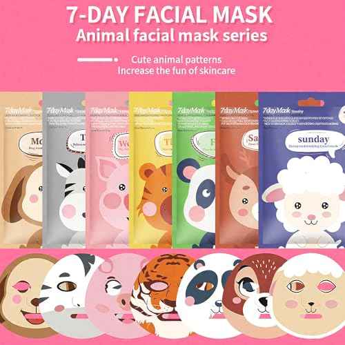 7 Pack Face Mask Skin Care for Kids, Animal Character Kids Face Mask, Spa Party Supplies for Girls, Sleepover Party Supplies for Girls, Teen Girl Gifts, Stocking Stuffers for Women