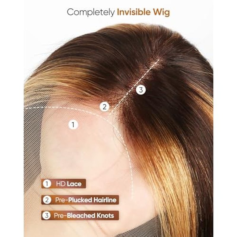 CLong Highlight Ombre Lace Front Wig Human Hair, 13x4 Straight 4/27 Honey Blonde HD Lace Front Wig Pre Plucked 200% Density Colored Lace Front Wigs for Black Women 22Inch