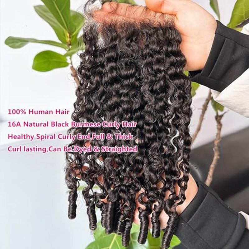 YMS 3C4A Burmese Curly Human Hair Transparent HD Lace Closure 22 Inch Unprocessed Burmese Raw Hair Real Human Hair 16A Natural Color Human Hair 5x5 Lace Closure