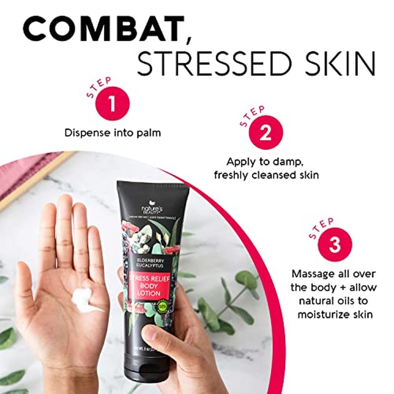 Nature's Beauty Elderberry Eucalyptus Stress Relief Body Lotion Multi-Pack - Lightweight, Non-Greasy Restore Moisturizer, Made w/Shea Butter, Avocado Oil and Sweet Almond Oil, 8 oz (2 Pack)