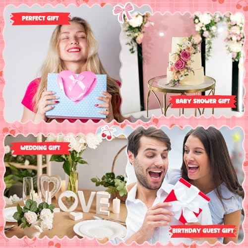 Kacctyen 18 Pcs Pink Cherry Bow Coquette Makeup Bag Cute Bow Canvas Cosmetic Bag for Women Girl with Zipper Aesthetic Travel Stuff Small Pouch for Birthday Party Favor