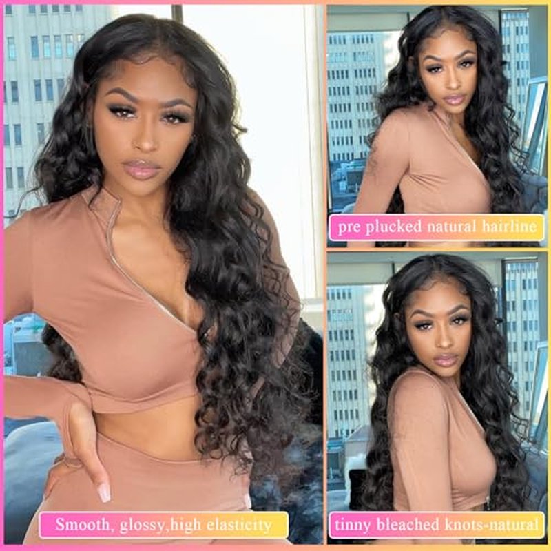 28inch 13x4 Lace Front Wigs Human Hair 180 Density Body Wave Lace Front Wigs Human Hair Pre Plucked 12A Glueless Wigs for Women HD Lace Frontal Wigs Natural Color