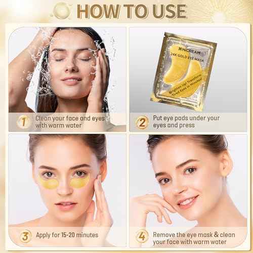 24k Gold Under Eye Patches - 30 pair Eye Mask Pure Gold Anti-Aging Collagen Hyaluronic Acid Under Eye Mask for Dark Circles, Puffiness & Wrinkles Refresh Your Skin