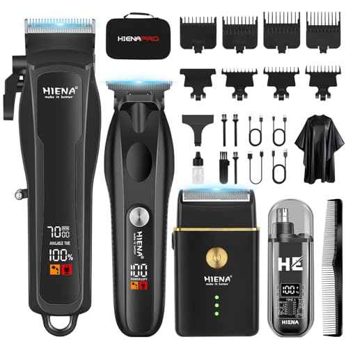 HIENA PRO Hair Clippers for Men Professional, Cordless Barber Clipper & T-Blade Beard/Hair Trimmer Set, Electric Razor Foil Shaver Nose Trimmer Barber Kit, Men's Hair Cutting Kit with LED Display