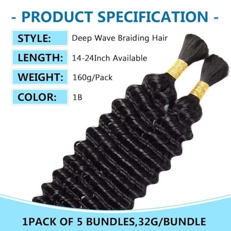 160g 5 Bundles 613 Blonde Human Braiding Hair Deep Water Wave Bulk 16 Inch Curly Human Hair for Boho Braids Hair Extensions No Weft 5 Braids Per Pack