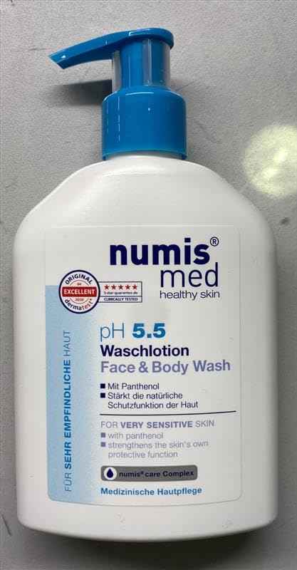 Numis Med pH 5.5 Face and Body Wash for Sensitive Skin, Vitamin B5-Enriched Moisturizing Body Wash for Dry Skin, pH Balanced Bath Wash for Men and Women, 200mL
