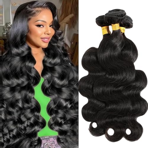 Body Wave Bundles Human Hair 20 22 24 Inch 12A Human Hair Bundles 100% Unprocessed Brazilian Raw Virgin Hair Extensions 3 Bundles Natural Black