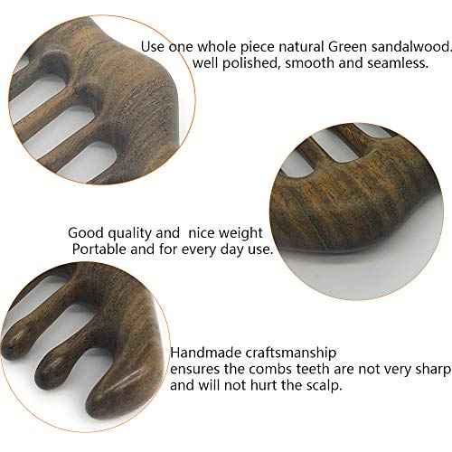 Natural Wood Wide Tooth Hair Comb Head Scalp Massage No Static Green Sandalwood Hair Pick Wooden Comb for Men and Women with free storage pouch