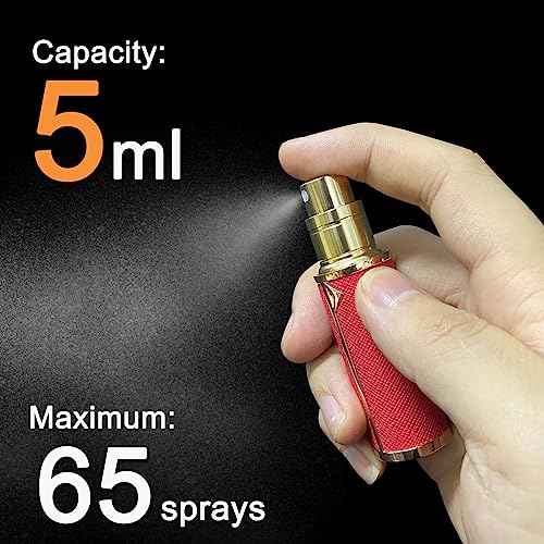 Refillable Perfume Bottle Atomizer for Travel,2Pcs 5ML Empty Perfume Spray Fine Mist,Mini Luxury Leather Refill Pump Case,for Man and Woman (2pcs Black+Red)