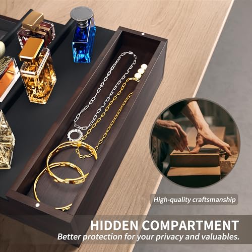 Cologne Organizer for Men,Wooden Perfume Organizer with Hidden Compartment and Drawer,Cologne Stand and Storage Display Risers for Dresser,Great Gift for Men/Friend£¨DarkBrown£©