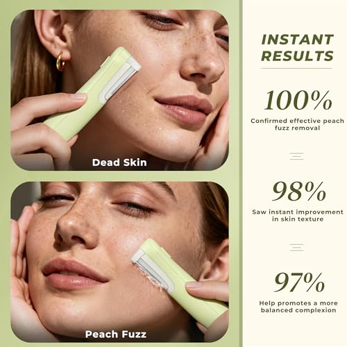 Dermaplane Razor for Women Face, WLU Rechargeable Face Dermaplaning Tool ? Peach Fuzz, Facial Hair & Exfoliation Removal, Sonic Technology with LED Light, 3 Speeds & 10 Blades (Green)