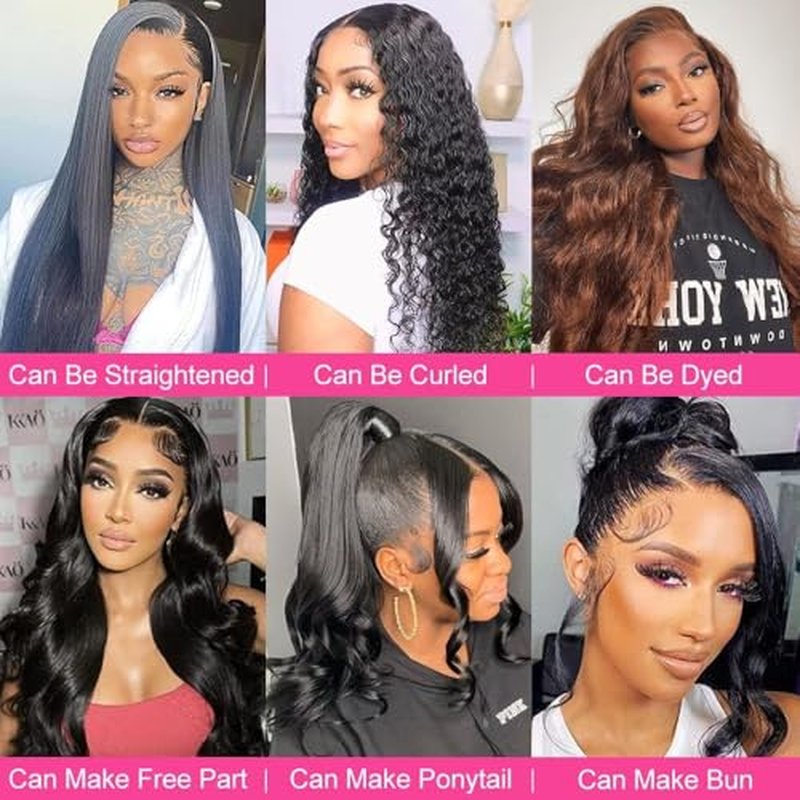 Grace Queen 360 Lace Front Wigs Human Hair Pre Plucked 200 Density 360 Body Wave HD Transparent Lace Front Wigs Human Hair for Women Full Lace Wigs 18inch