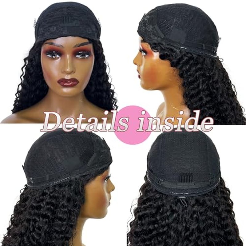 Curly Half Wig Human Hair 180% Density Deep Wave Glueless Wigs Upgrade 3 In 1 Wigs Beginner Friendly Seamless Flip Over Drawstring Curly Wig Ready to Go Headband Wig Natural Black Color 20 Inch
