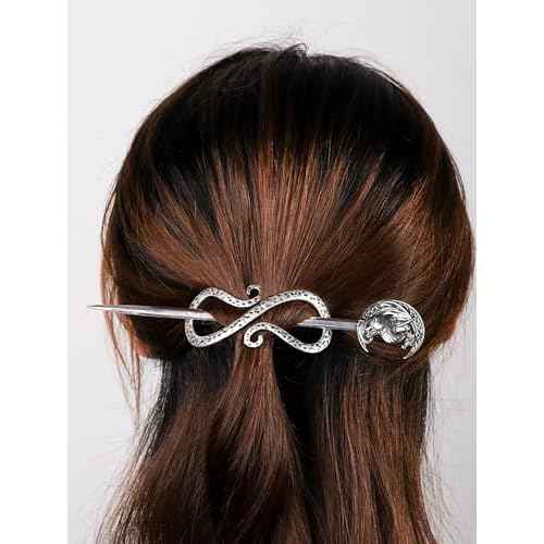 HAQUIL Dragon Crescent Moon Hairpin Metal Alloy Hair Accessory with Antique Silver Finish, Viking Dragon on Moon Hair Pin, Perfect Jewelry Gift for Women and Men
