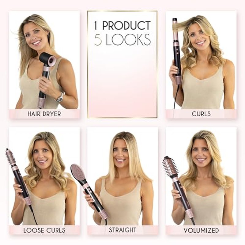 ELLA BELLA¢ç 6 in 1 Professional Hot Air Styler ? Powerful Hair Dryer & Straightener Set ? Styling Without Heat Damage ? Fast Drying Curling Volumizing Straightening ? Includes Protective Travel Case