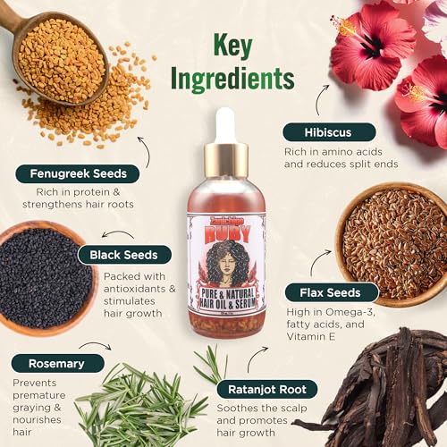Ruby Hair Oil ? Fenugreek Strengthening Serum for Dry, Damaged, Frizzy & Coarse Hair | Anti-Hair Fall | Anti-Hair Loss Hair Growth Oil Treatment | All-Natural | 4 Ounce