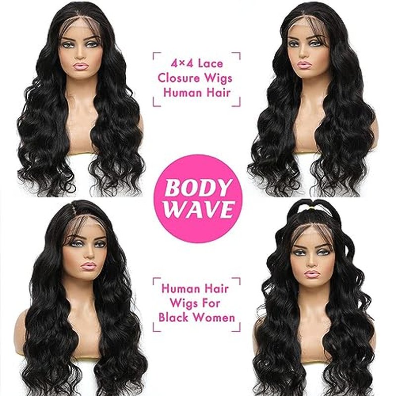 Body Wave Lace Front Wigs Human Hair 4¡¿4 HD Lace Closure Wigs Pre Plucked 180% Density Brazilian Virgin Human Hair Wigs For Black Women(30 Inch, Natural Black)
