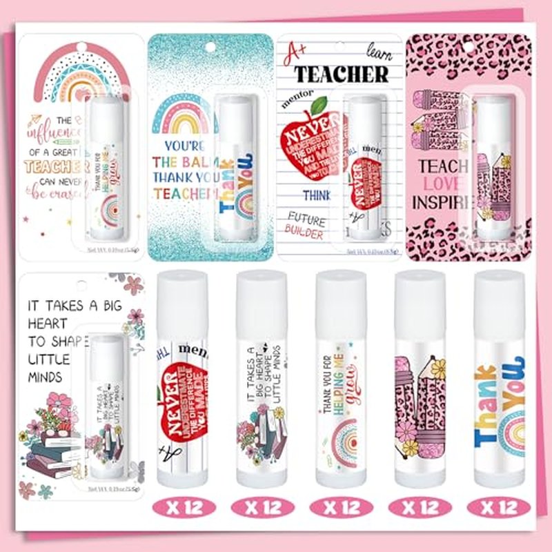 60 Pack Christmas Teacher Appreciation Gifts Bulk Lip Balms Employee Staff Appreciation Teacher Staff Team Thank You Gift Bulk Christmas Party Favors for Xmas Stocking Stuffers for Women Men (Classic)