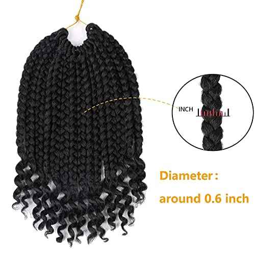 Layashow 12 Inch Crochet Box Braids Curly Ends 6 Packs Bohemian Box Braids Crochet Braid Hair for Black Women (1B, 12 Inch)
