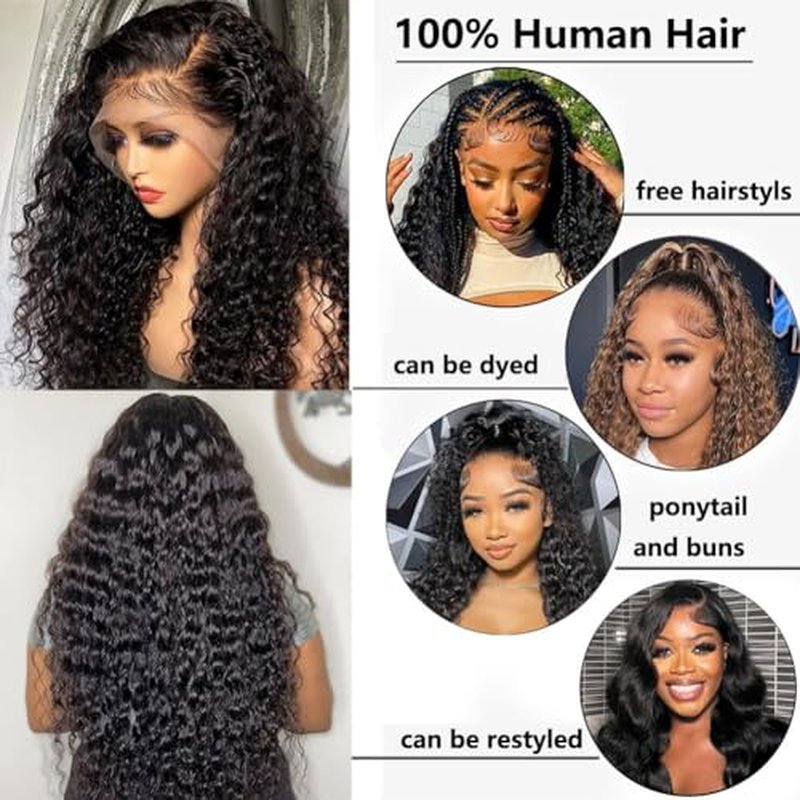 Water Wave 13x6 HD Lace Front Wigs Human Hair Pre Plucked 200 Density Deep Part Curly Wig for Women with Baby Hair Water Wave Frontal Wigs Human Hair 22 Inch
