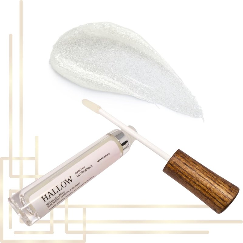 Hallow Lip Treatment, Crystal Clear Gentle Volumizing Gloss with Jojoba Oil, Avocado Oil, and Vegan Collagen, 0.13 oz (4g)