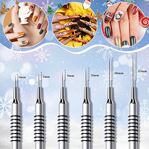 Nail Art Liner Brushes Set, 6Pcs Nail Art Design Brush Striping Thin Long Lines Dotting Drawing Pen, UV Gel Polish Painting Metal Handle Striper Brushes Size 5/7/9/11/20/25mm