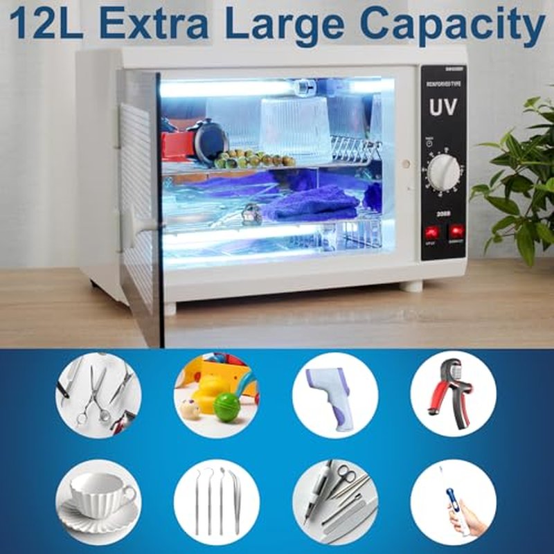 [?? ?????????????????????? ????????????] 12L Extra-Large Box UV Light Nail Tool Cleaning Machine, Dual UVC Lamps System Cabinet with Timer Setting for Salon, Spa, Beauty and Barber