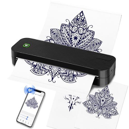 Wireless Tattoo Transfer Stencil Printer Machine 2600mAh Thermal Printer with 10pcs Transfer Paper and Thermal Paper Compatible Android and iOS PC Tattoo Kit for Artists & Beginners