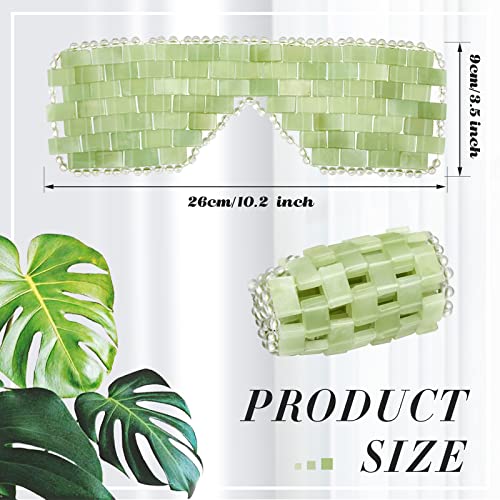 Hercicy 2 Pcs Jade Eye Mask Green Jade Stone Facial Cooling Mask for Alleviate Puffiness Face Massage Relax Eyes Relieve Migraine Meditation Beauty (White,Green)