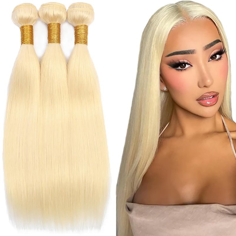 Blonde Bundles - 613 Blonde Straight Human Hair Extensions | Unprocessed Brazilian Virgin Remy | 22-26 Inch Soft Weave