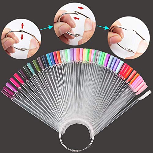 150 Pcs Clear Nail Swatch Sticks with Ring, Fan Shape Nail Art Polish Display Tips, False Nail Sample Sticks, Nail Practice Color Display, Transparent Polish Board for Nails