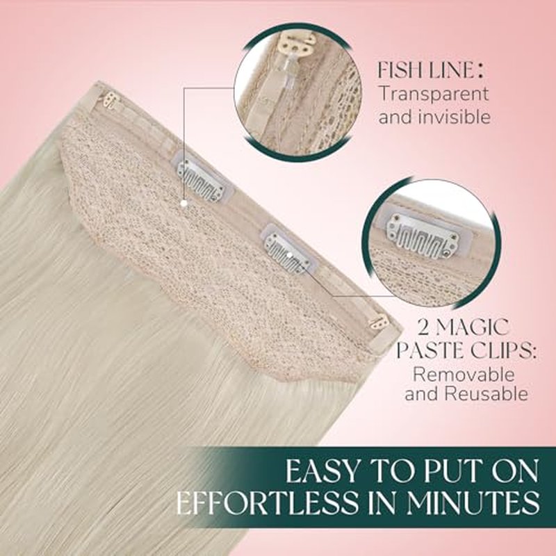 Easyouth Invisible Wire Hair Extensions Blonde Wire Human Hair Extensions White Blonde 20 Inch 100g Transparent Headband Hair Extension Human Hair Dyable Hair Extension Wire