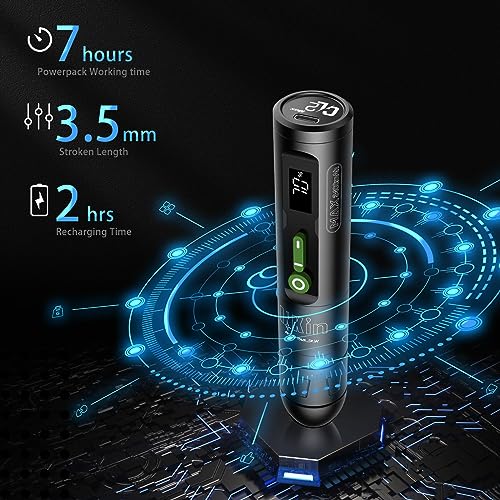 INKin Wireless Tattoo Gun - Rotary Tattoo Pen Machine with 3400mAh Super Battery Brushless Motor Power Supply LED Digital Display for Tattooing Artists and Beginners Run Long Time (CL2 Max Green)
