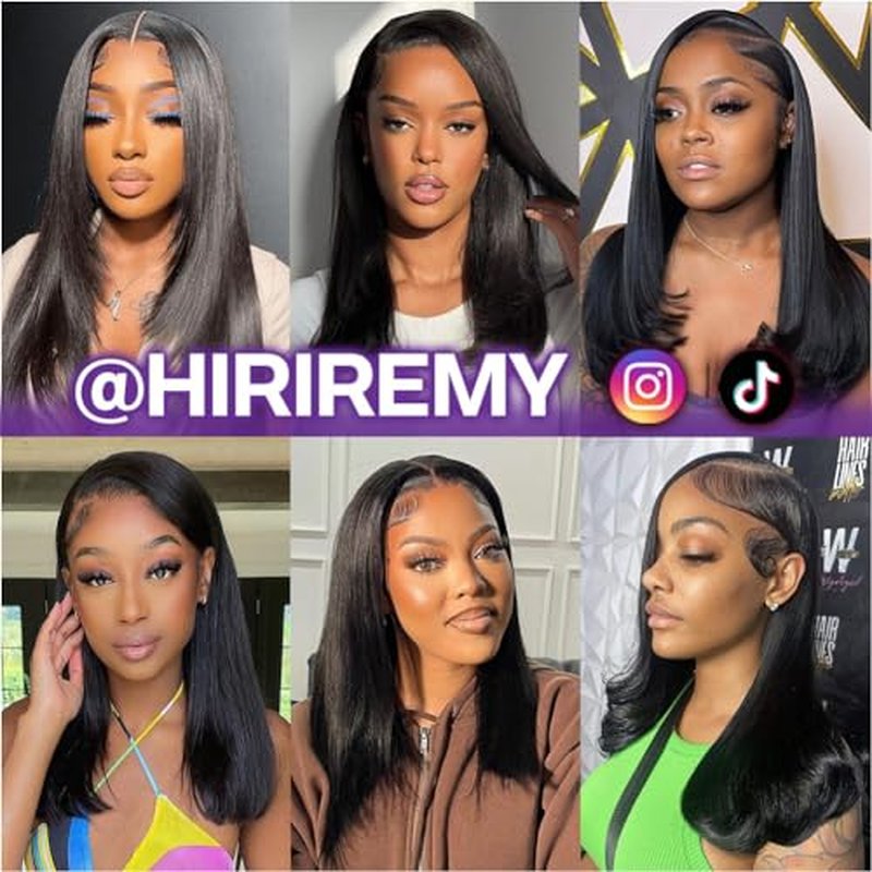 Bob Wig Human Hair 13x4 HD Lace Frontal Short Straight Lace Front Bob Wigs for Black Women Human Hair Pre Plucked Glueless Side Part 180% Density Black Color 18 Inch