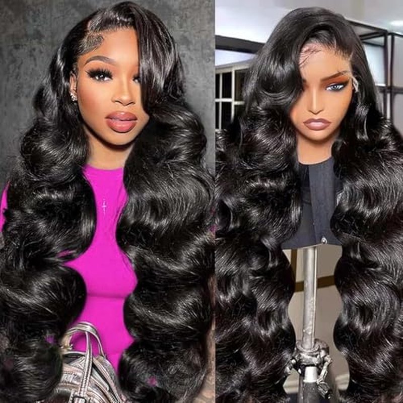 28 Inch 13x6 Body Wave Lace Front Wigs Human Hair 180 Density HD Lace Frontal Wigs Human Hair Pre Plucked Human hair Wig for Women Natural Black
