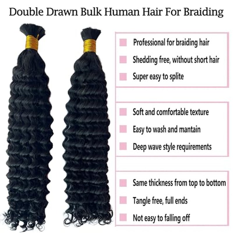 Bulk Hair Double Drawn Human Bundles Spanish Curly Extensions For Boho Knotless Braiding No Weft Water Wave Full End Burmese Bulk Hair Boho Braids for Women 24inch 1Bundle 100g