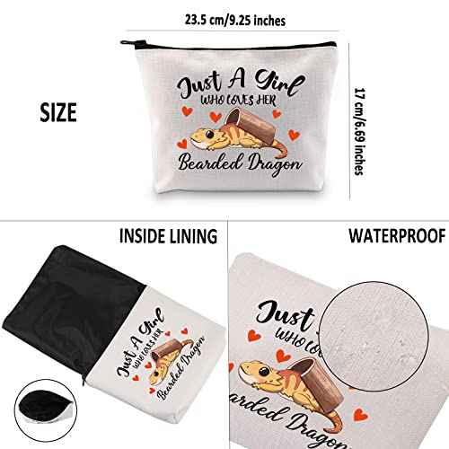 G2TUP Bearded Dragon Lover Gift Who Loves Her Bearded Dragon Makeup Bag Bearded Dragon Mom Cosmetic Bag Lizard Lover Zipper Travel Pouch (Bearded Dragon White Bag)
