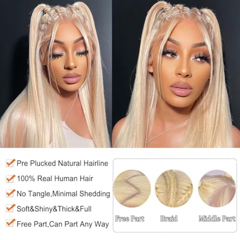 613 13x6 Lace Front Wig Human Hair Colored Blonde Wig Human Hair Pre Plucked With Baby Hair Straight Human Hair Wig For Women 22 Inch Lace Frontal Wig Glueless