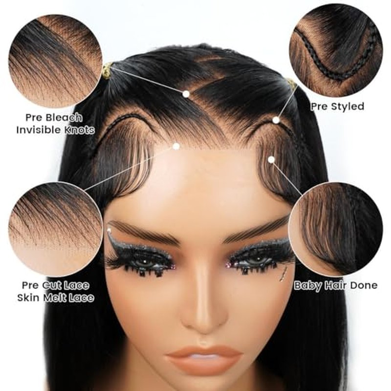 Asteria Hair Pre Styled Straight Bob Wig Human Hair 13x4 Glueless Ready To Wear Bob Lace Front Wigs Human Hair Pre Plucked Pre Cut Pre Everything Bob Wig For Women 10 Inch