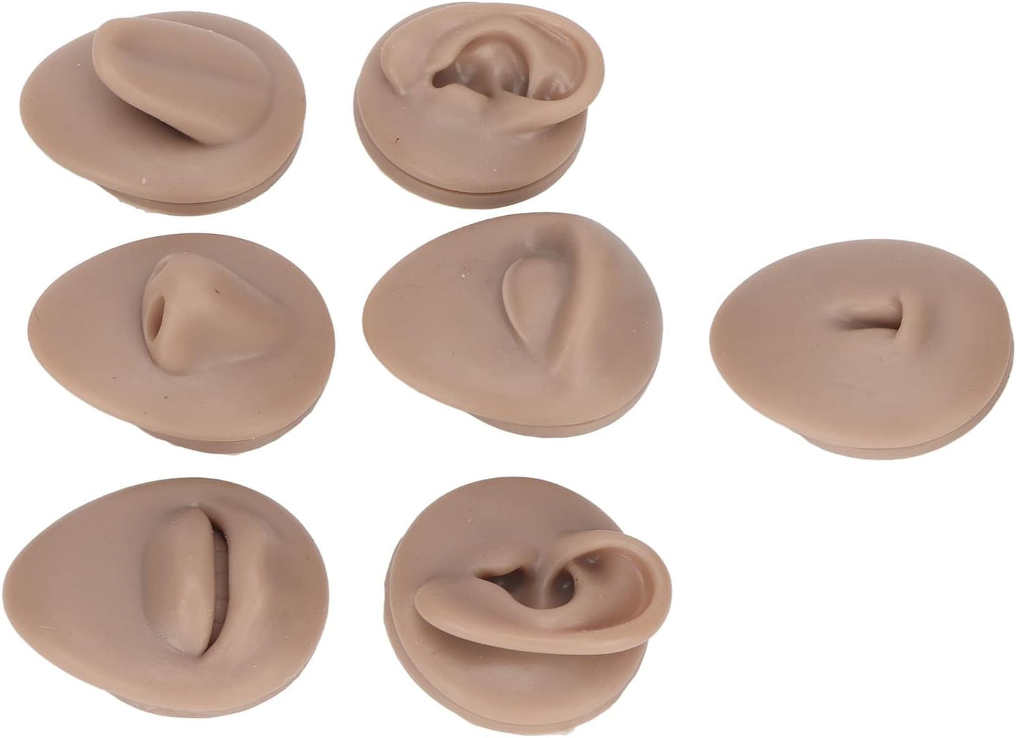 Soft Silicone Flexible Body Part Display Set - Tongue, Mouth, Navel & Ear Models for Piercing Practice | Dark Color
