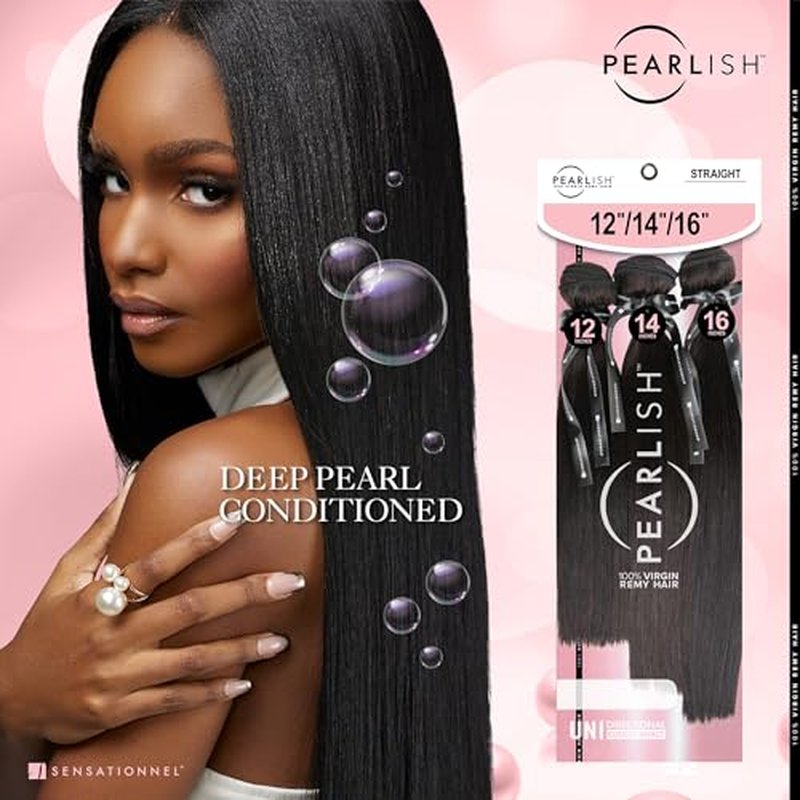 Sensationnel Pearlish multi bundle - straight deep pearl conditioned 15a soft remy beauty supply sew in or glue on human hair layered lengths (12 14 16 inch, NATURAL)