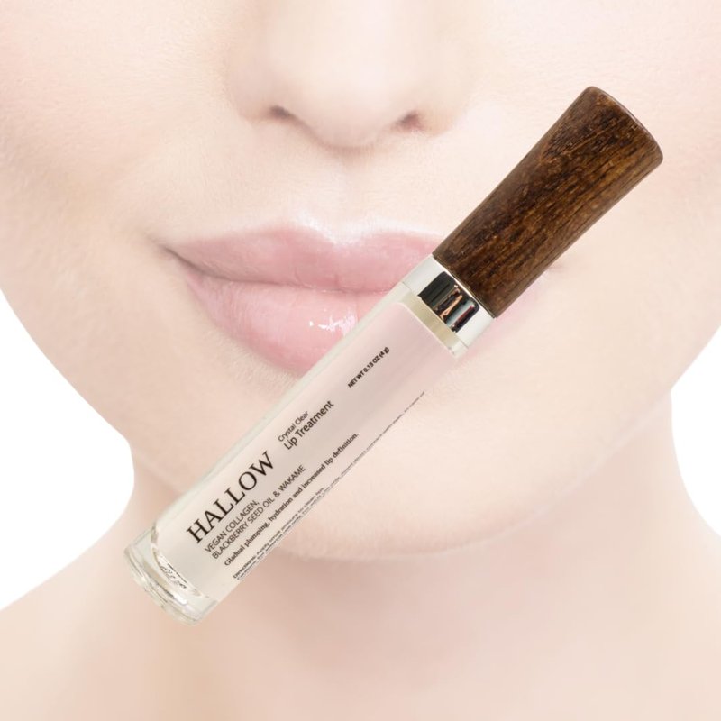 Hallow Lip Treatment, Crystal Clear Gentle Volumizing Gloss with Jojoba Oil, Avocado Oil, and Vegan Collagen, 0.13 oz (4g)